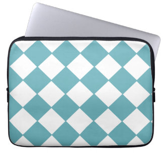 Trendy Teal And White Chequerboard Pattern Laptop Sleeve