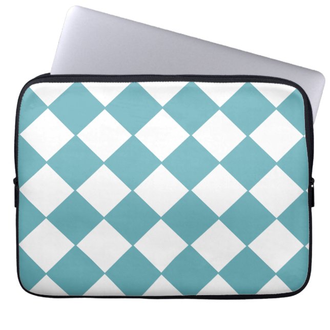 Trendy Teal And White Chequerboard Pattern Laptop Sleeve (Front)