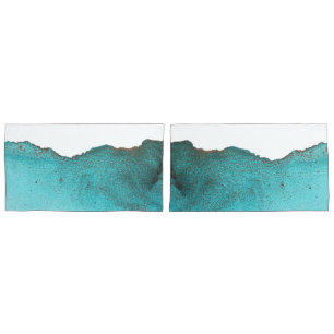 Trendy Teal Black Abstract Art Alcohol Ink Pillowcase