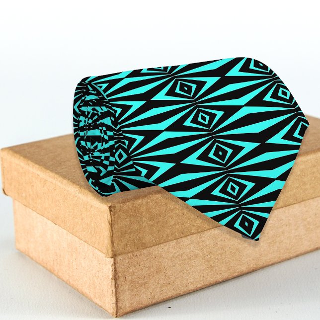 Trendy Teal Black Op Art Geometric Pattern Modern Tie (Creator Uploaded)