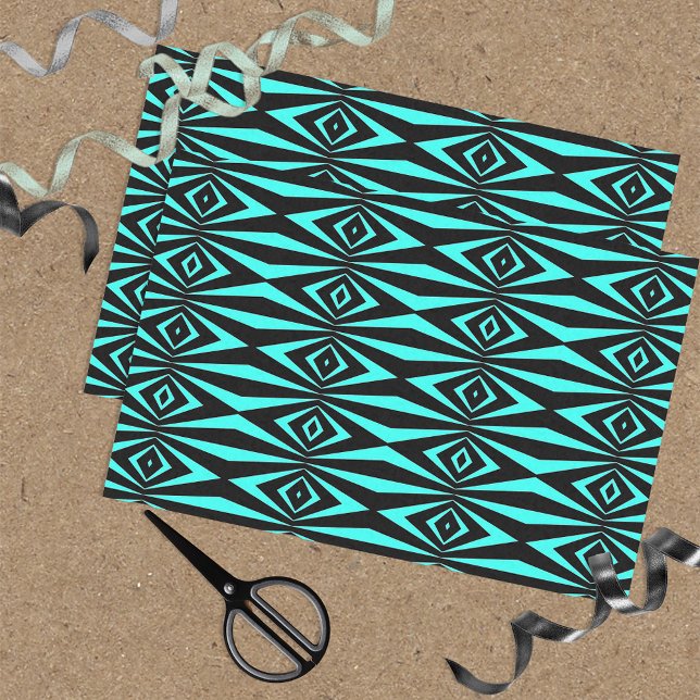 Trendy Teal & Black Op Art Geometric Pattern Tissue Paper (Creator Uploaded)