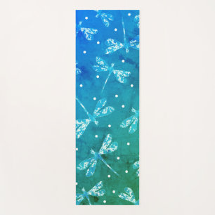 Trendy teal blue watercolor ombre dragonflies yoga mat