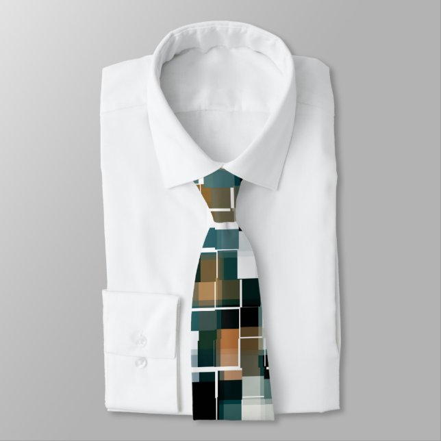 Trendy Teal Brown Black White Plaid Tie (Tied)