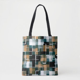 Trendy Teal Brown Black White Plaid Tote Bag