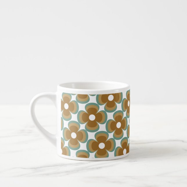 Trendy Teal Caramel Retro Groovy Flowers Seamless  Espresso Cup (Left)