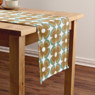 Trendy Teal Caramel Retro Groovy Flowers Seamless Long Table Runner