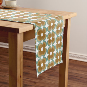 Trendy Teal Caramel Retro Groovy Flowers Seamless Medium Table Runner