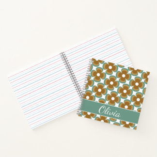 Trendy Teal Caramel Retro Groovy Flowers Seamless Notebook