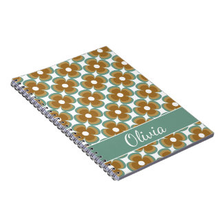 Trendy Teal Caramel Retro Groovy Flowers Seamless Notebook