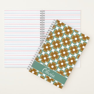 Trendy Teal Caramel Retro Groovy Flowers Seamless Notebook