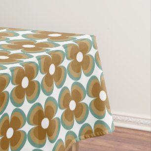 Trendy Teal Caramel Retro Groovy Flowers Seamless Tablecloth