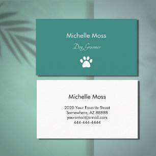 Trendy Teal Dog Groomer Paw Print Business Card