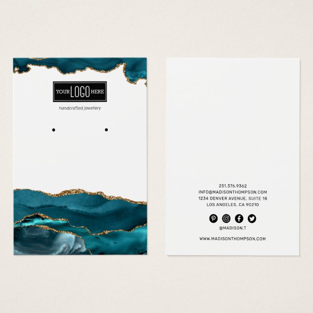 Trendy Teal & Gold Agate Earring Display (Front & Back)