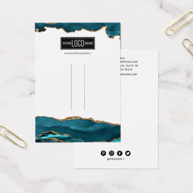 Trendy Teal & Gold Agate Hair Clip Display (Office)