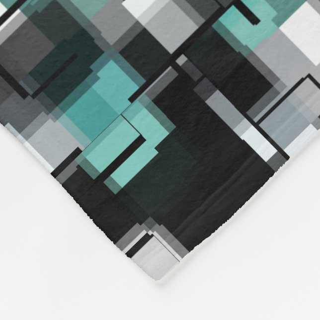 Trendy Teal Green Black White Cool Fleece Blanket (Corner)