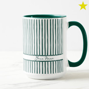 Trendy Teal Green Watercolor Stripes Custom Name Mug