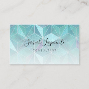 Trendy Teal Marble Gemstone Geometric Design Business Card
