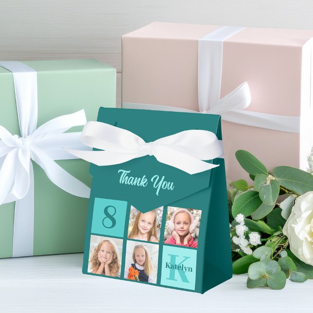 Trendy Teal Photo Collage Custom Birthday Party Favour Box (Creator Uploaded)