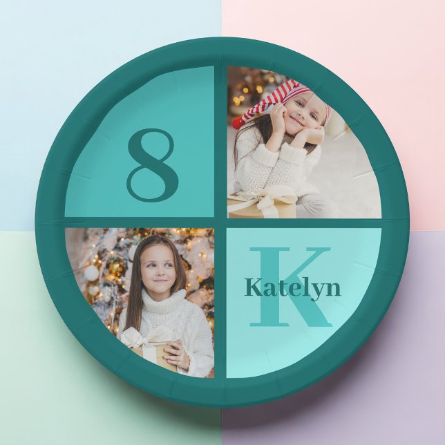 Trendy Teal Photo Custom Birthday Party Paper Plate (Creator Uploaded)
