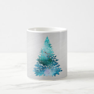 Trendy Teal Silver Glitter Tree Christmas Coffee Mug