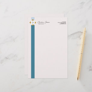 Trendy Teal Stripes Gold Logo Stationery