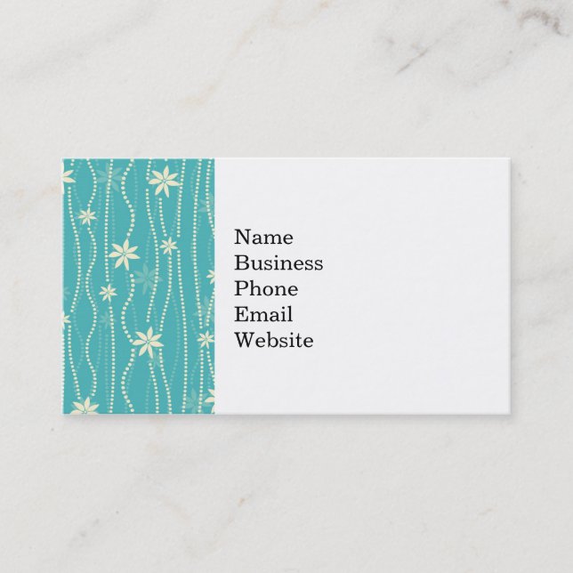 Trendy Teal Summer Flower Pattern Business Card (Front)