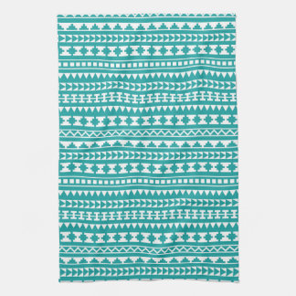 Trendy Teal Tribal Aztec Pattern Tea Towel