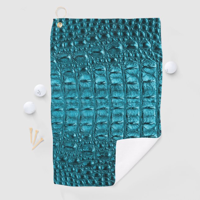 trendy teal turquoise aqua blue alligator print golf towel (InSitu)