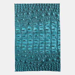 trendy teal turquoise aqua blue alligator print tea towel
