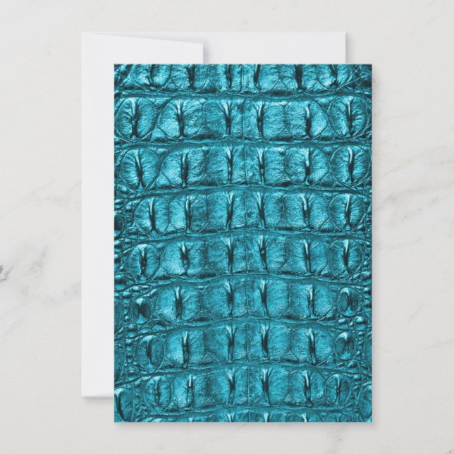 trendy teal turquoise aqua blue alligator print thank you card (Front)