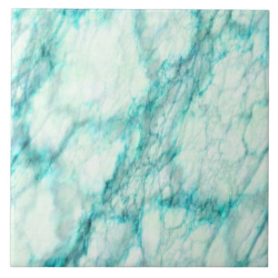 Trendy Teal White Marbling Pattern Tile