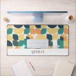 Trendy Teal & Yellow Geometric Pattern Desk Mat<br><div class="desc">This trendy and modern desk mat features a cream background with geometric pattern in teal,  yellow,  orange and green. Personalise it for your needs. You can find matching products at my store.</div>