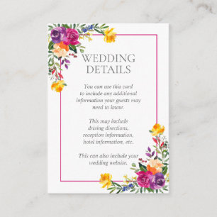 Trendy Technicolor Boho Floral Wedding Details Enclosure Card