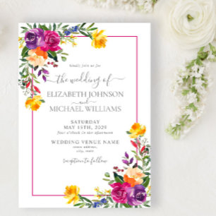 Trendy Technicolor Boho Floral Wedding Invitation