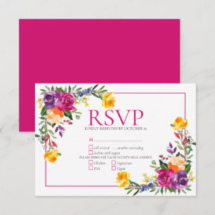 Trendy Technicolor Boho Floral Wedding RSVP Card