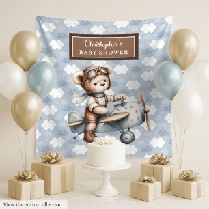 Trendy teddy bear pilot baby shower backdrop tapestry