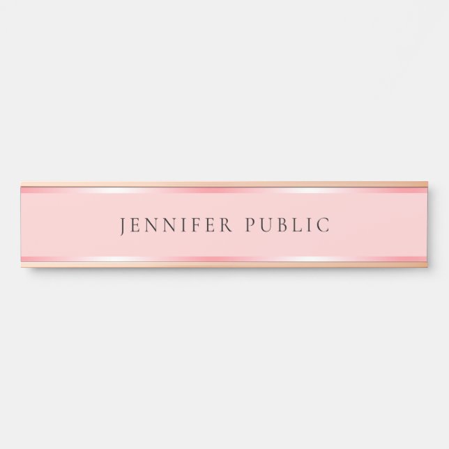 Trendy Template Name Blush Pink and Rose Gold Home Door Sign (Front)