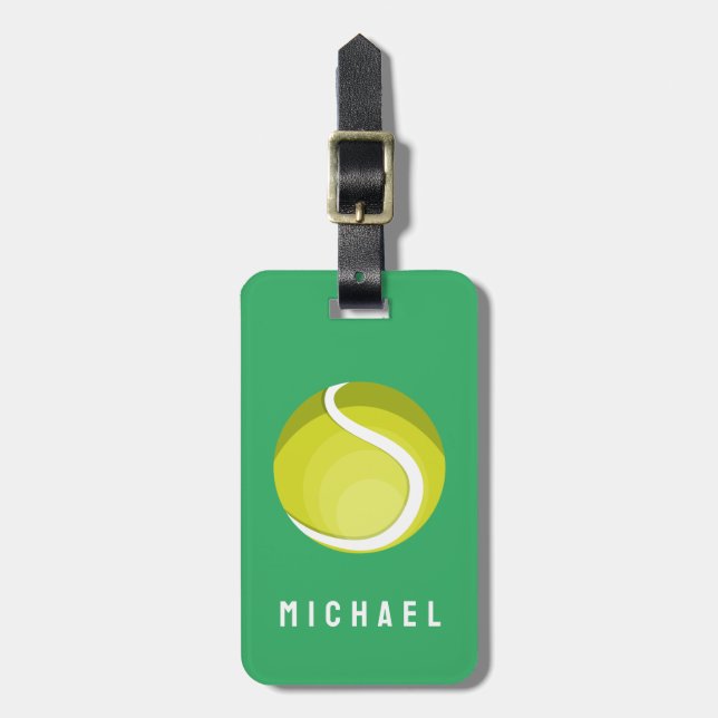 Trendy Tennis Ball Personalised Green  Luggage Tag (Front Vertical)