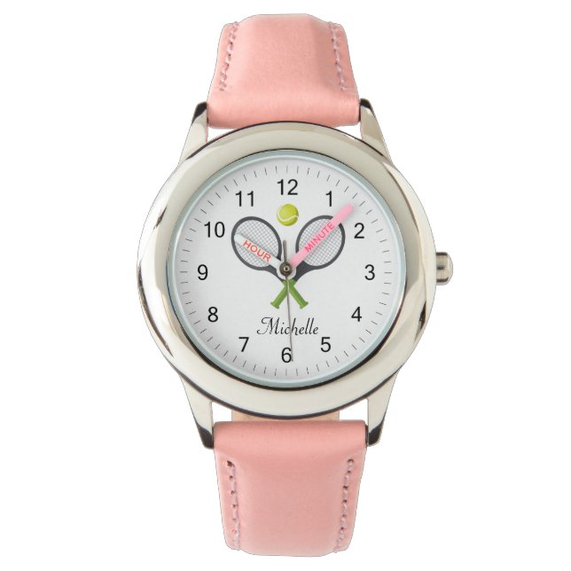 Trendy Tennis Racquet and Ball Personalised Kids  Watch (Front)