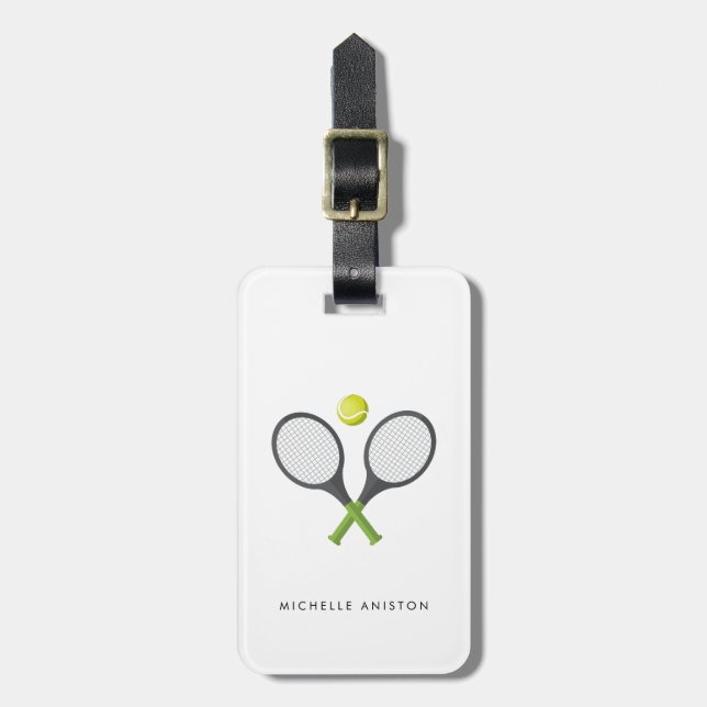 Trendy Tennis Racquet and Ball Personalised   Luggage Tag (Front Vertical)