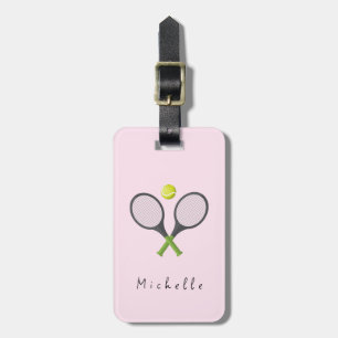 Trendy Tennis Racquet and Ball Personalised Pink Luggage Tag
