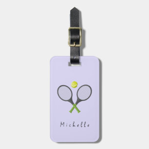 Trendy Tennis Racquet and Ball Personalised Purple Luggage Tag