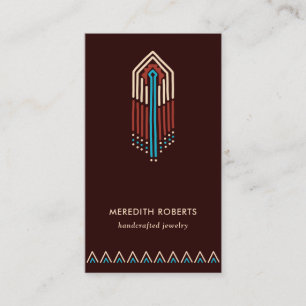 Trendy Terra Cotta Turquoise Tribal Design Business Card