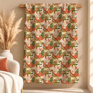 Trendy Terracotta Botanical Boho Throw Blanket