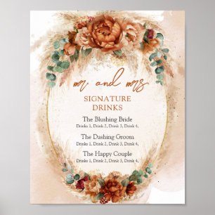 Trendy Terracotta burgundy arch signature drinks Poster