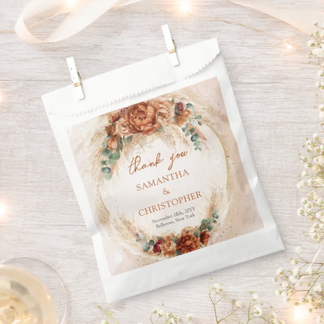 Trendy Terracotta burgundy flowers greenery pampas Favour Bags (Clipped)