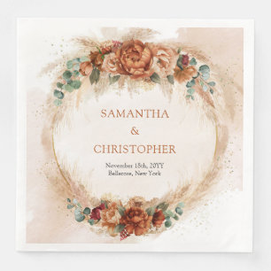 Trendy Terracotta burgundy flowers greenery pampas Napkin
