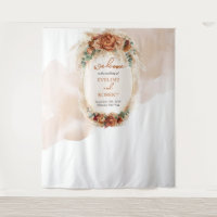 Trendy terracotta burgundy pampas arch backdrop
