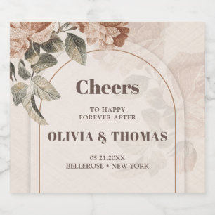 Trendy Terracotta flowers sage brown hues arch Beer Bottle Label