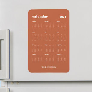 Trendy Terracotta Full Year 2024 Calendar Magnet